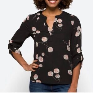 Daniel Rainn Soda Floral Split Neck Top Size‎ Large Semi Sheer